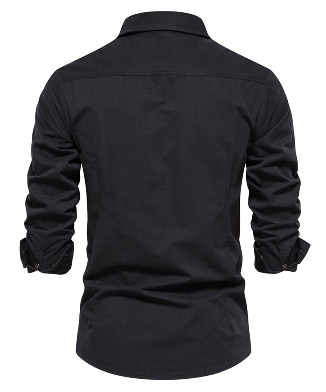 Back view of a men's short sleeve casual shirt, showcasing the comfortable cotton blend fabric.
