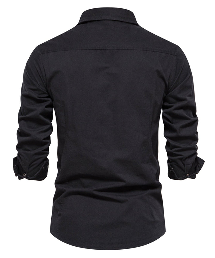 Back view of a men's short sleeve casual shirt, showcasing the comfortable cotton blend fabric.