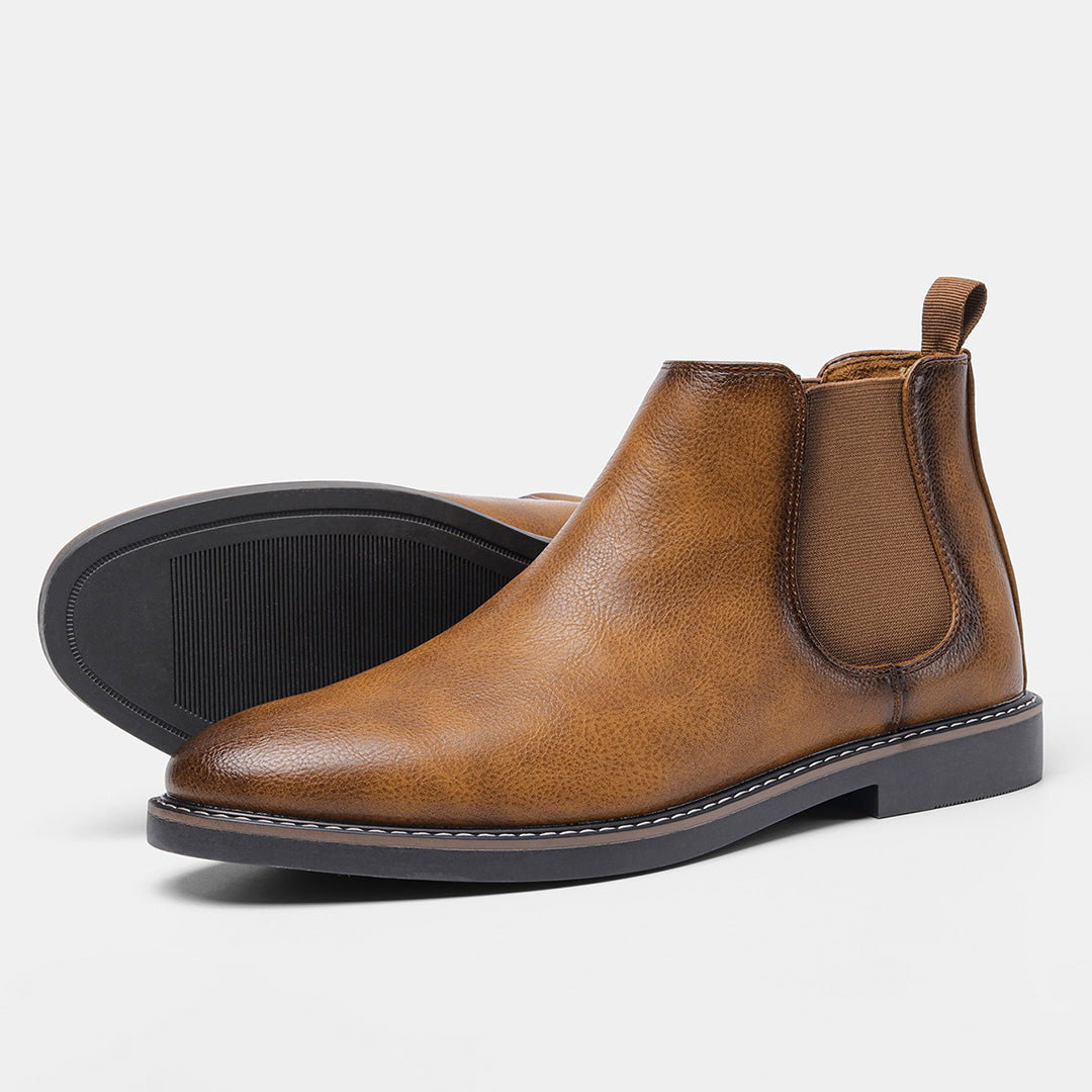 Men's versatile Slip-On Chelsea Boots in polished black leather, a staple for any men's wardrobe