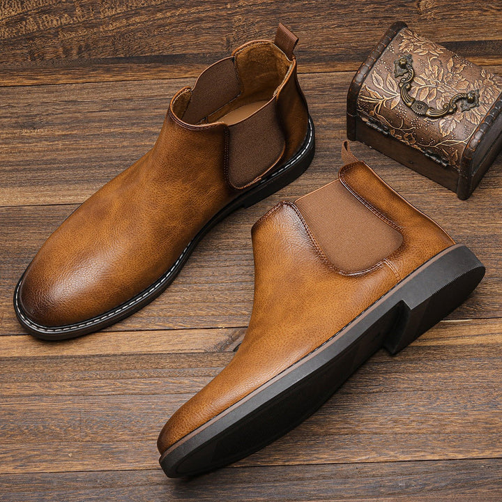 Classic Men's Ankle Boots, slip-on Chelsea style in rich chocolate brown, high-quality footwear