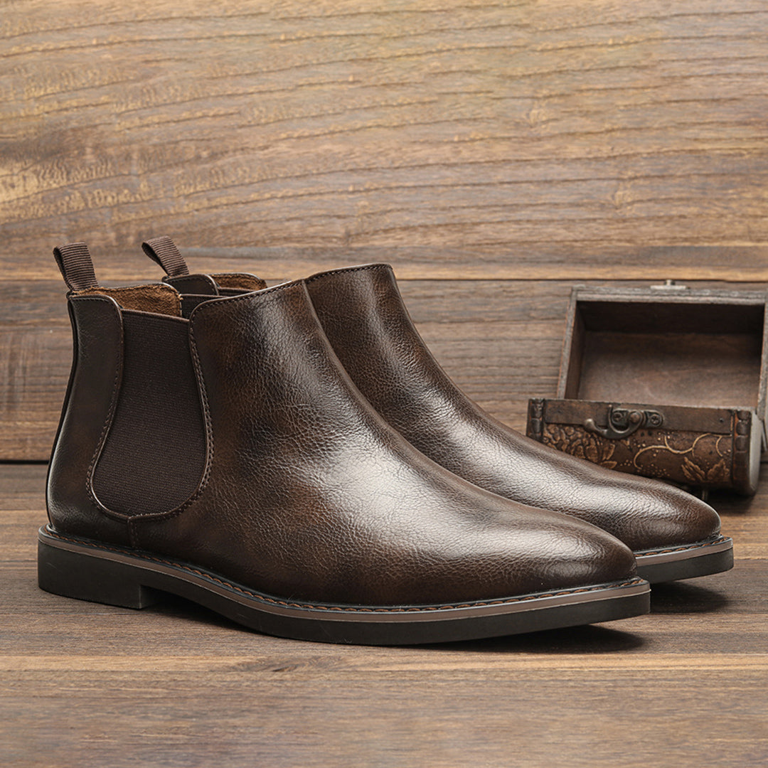 Men's Classic Chelsea Boots with a subtly distressed finish, slip-on style for easy on/off