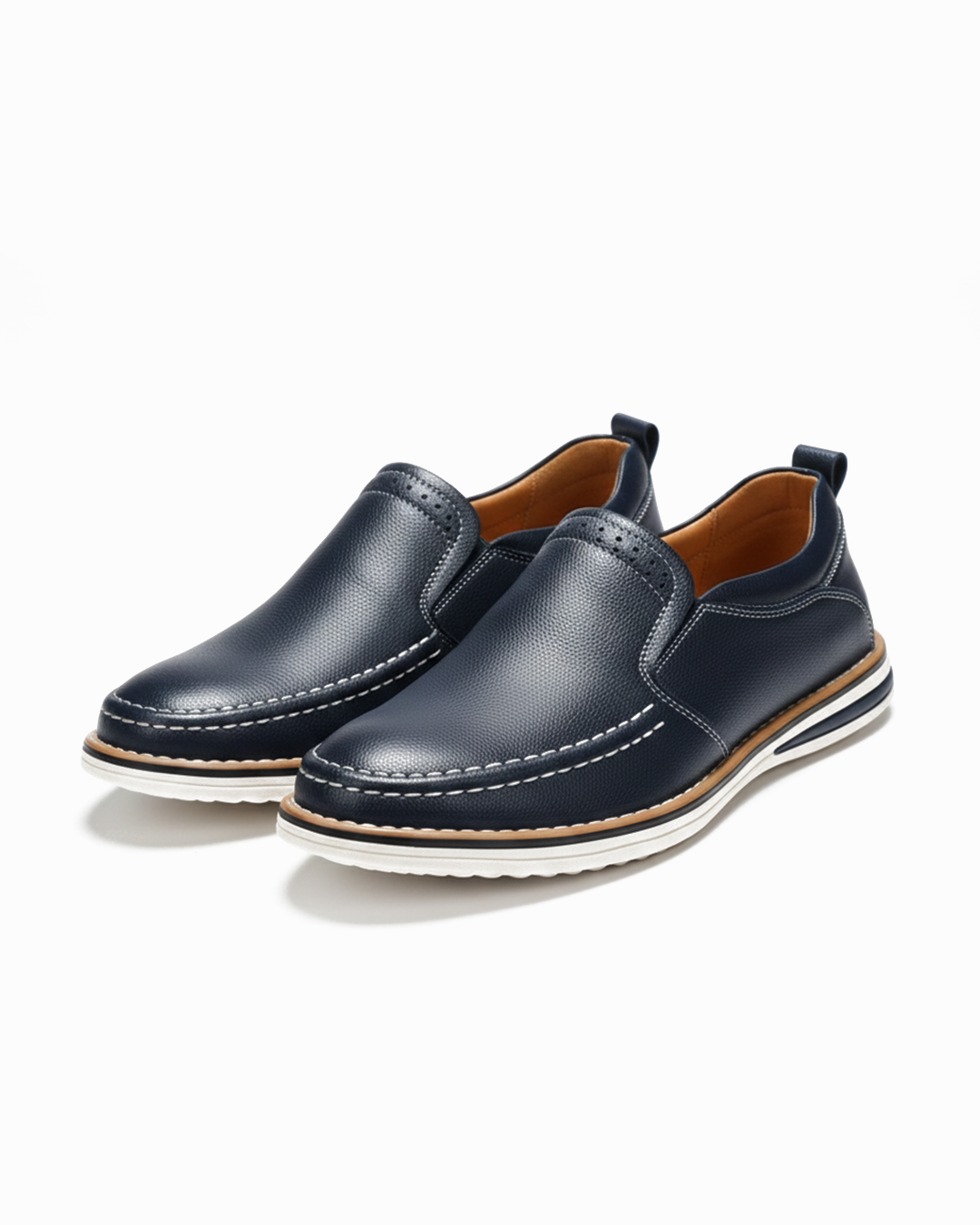 Men's Classic Slip-On Leather Loafers, moc-toe design, comfortable casual dress shoes for men.