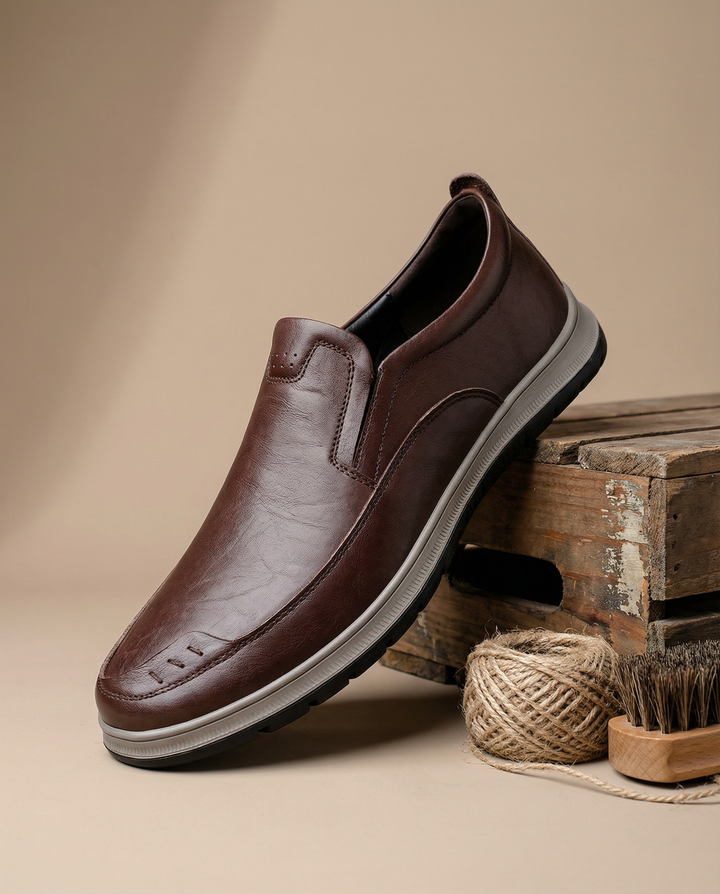 Durable full-grain leather men's slip-on loafers in a timeless classic style