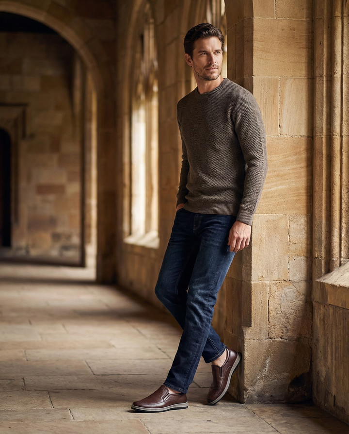 Side profile of men's durable full-grain leather loafers for comfortable everyday wear