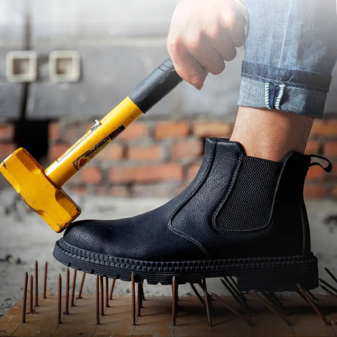 Top view of men's durable steel toe Chelsea boots, ready for any demanding job site