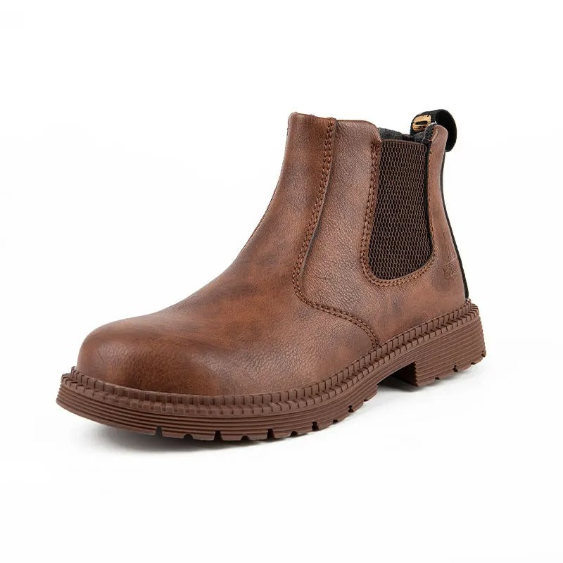 Stylish and protective men's leather Chelsea boots with steel toe, a workwear essential