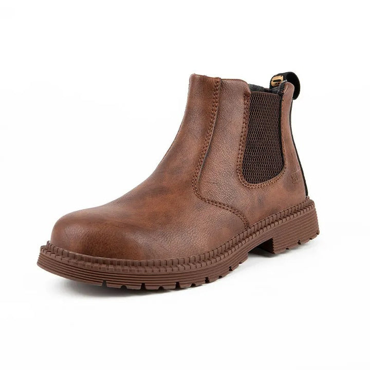 Stylish and protective men's leather Chelsea boots with steel toe, a workwear essential
