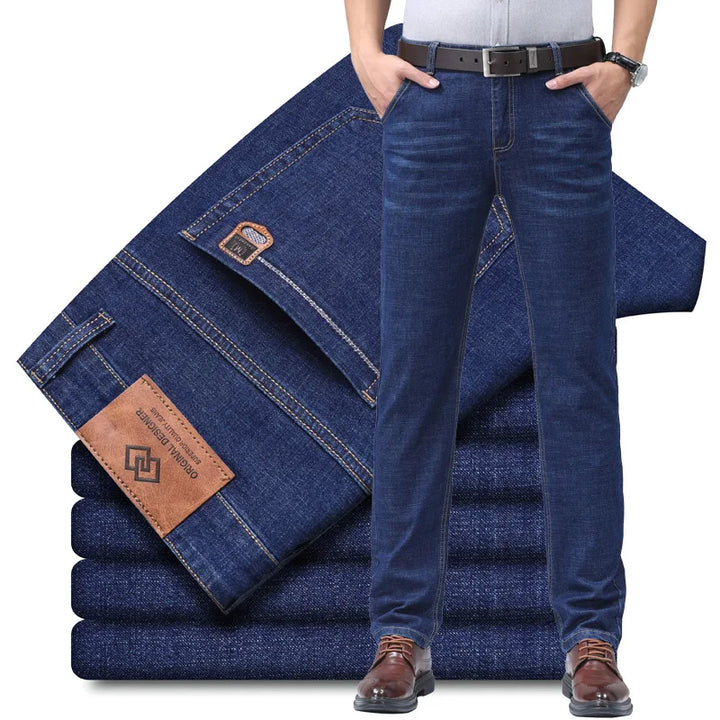 Men's classic straight fit black denim jeans, made from premium cotton for durable casual wear.