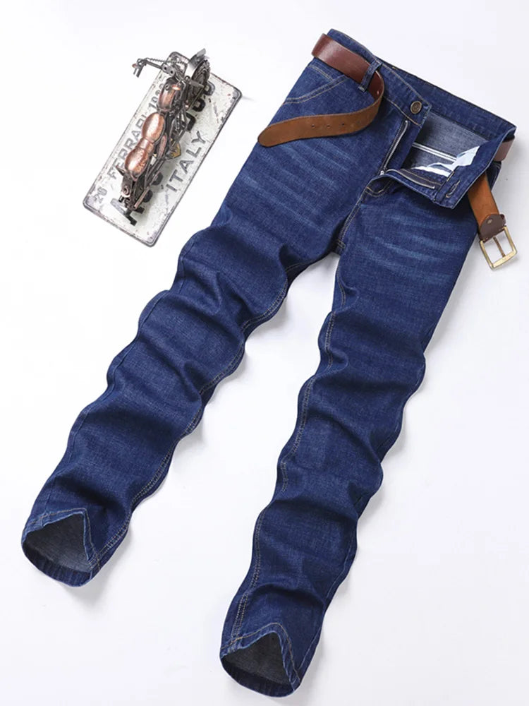 Full shot of men's premium black denim jeans, ideal for casual and fashionable men's clothing.