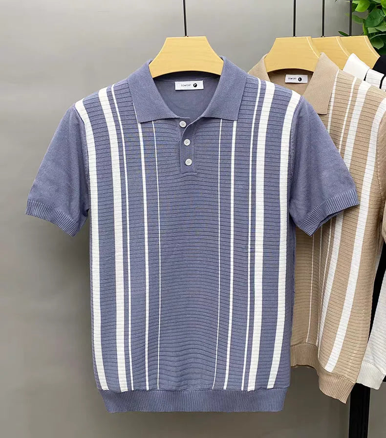 Men's classic striped cotton polo shirt, vintage style for comfort and casual wear.