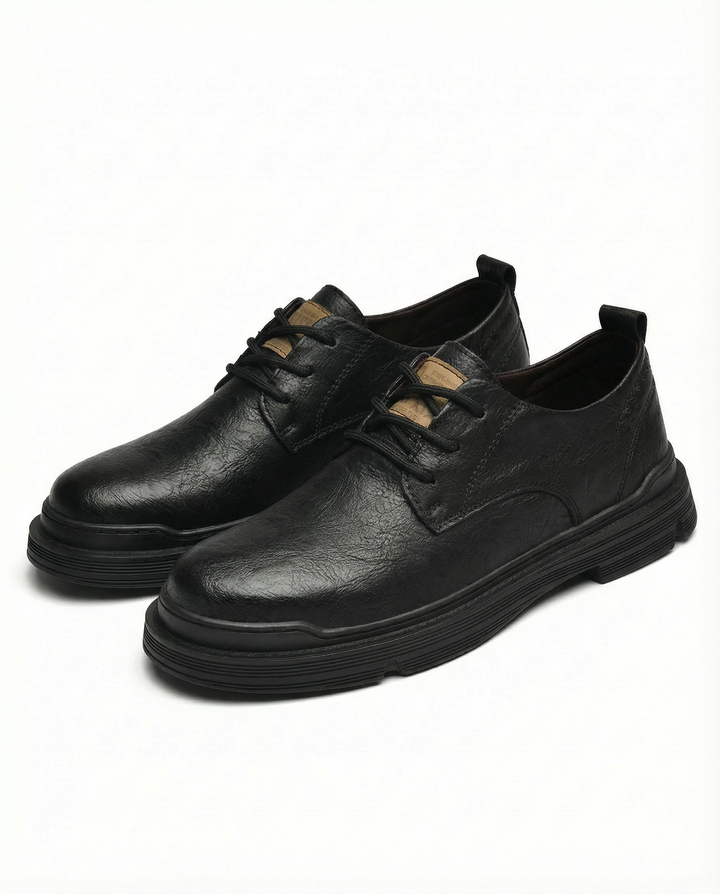 Men's durable dark brown leather derby shoes, perfect for work, keeping feet comfortable
