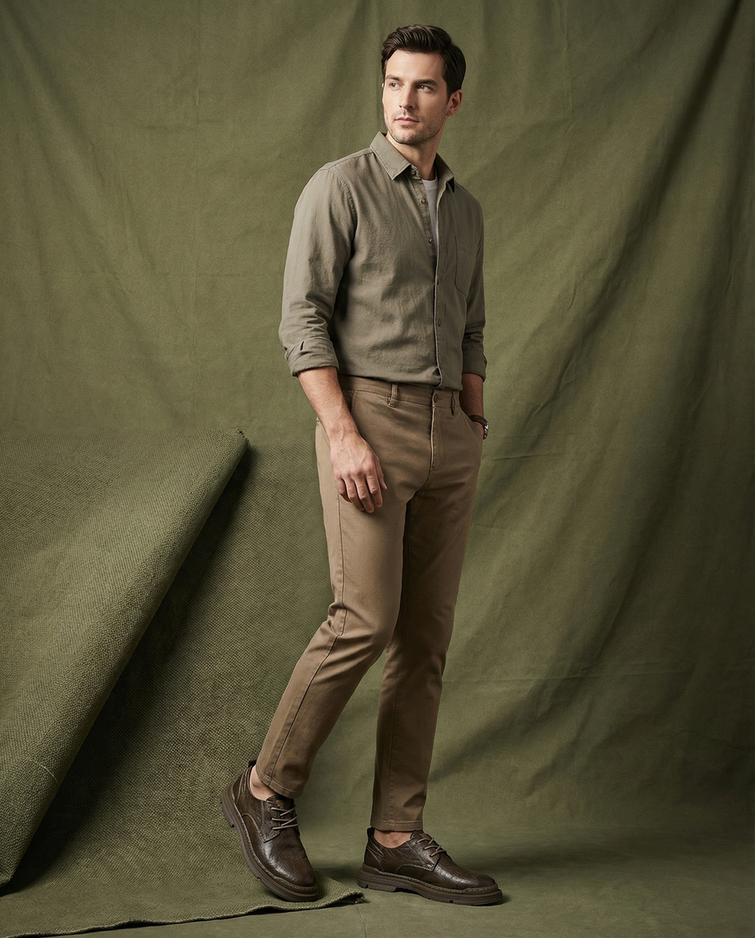 Side profile of men's versatile tan leather derby shoes, offering classic, comfortable style