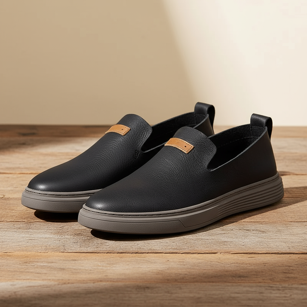Stylish men's black leather loafers, perfect driving shoes with a classic, comfortable design