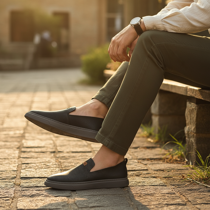 Pair of men's classic leather loafers in a rich burgundy, ideal for smart casual wear