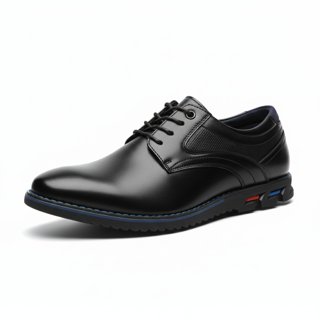 Pair of dark brown men's leather formal shoes, ideal for a smart casual look or office attire.