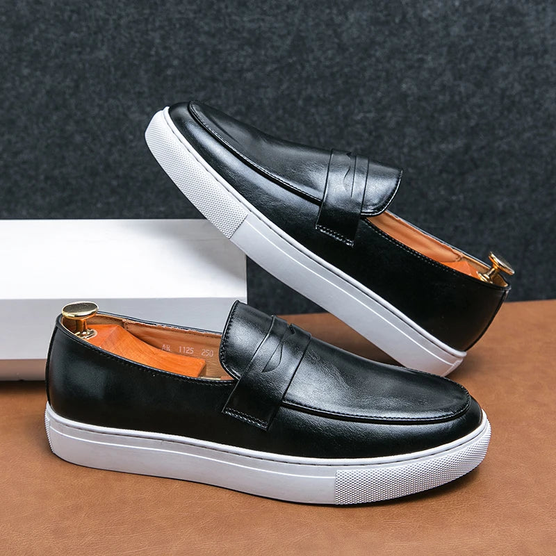 Men's classic tan leather penny loafers. Perfect for business casual or everyday comfort.