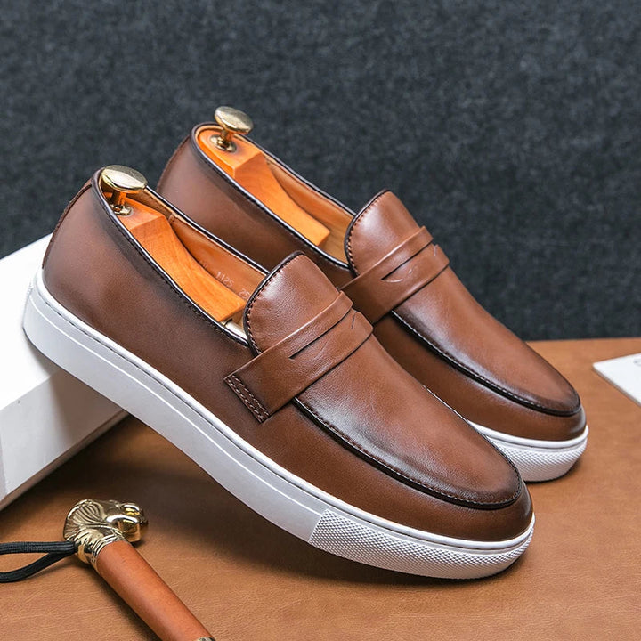 Men's formal leather dress shoes in a loafer style, perfect for office or events.
