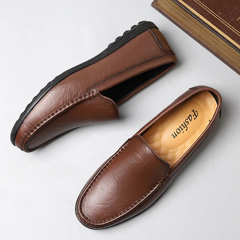 Men's slip-on loafers made of genuine leather, offering comfort and classic style for men.