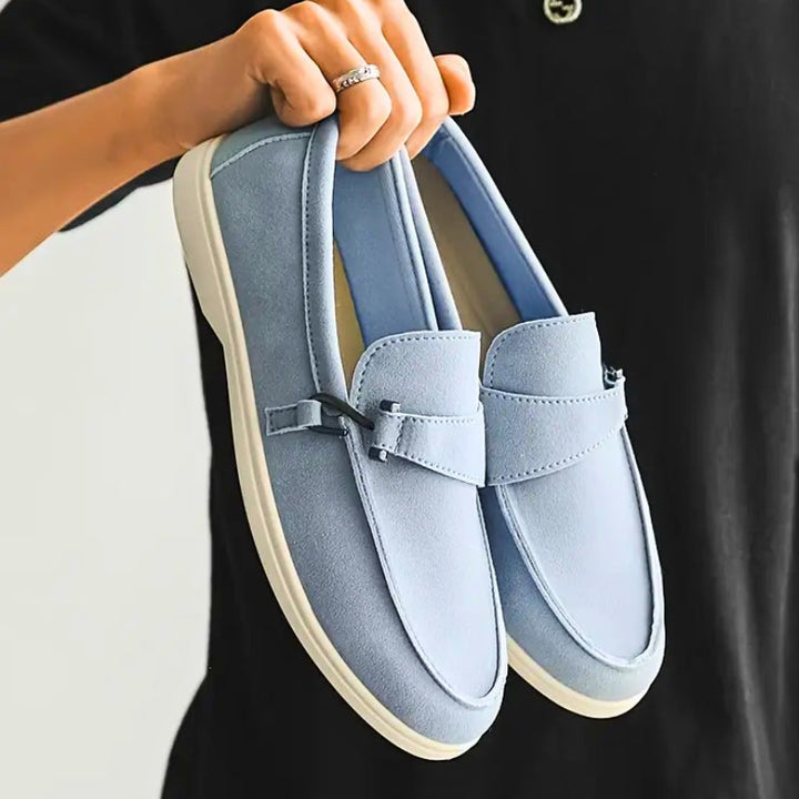 Close-up of men's slip-on loafers showcasing comfortable design and quality craftsmanship
