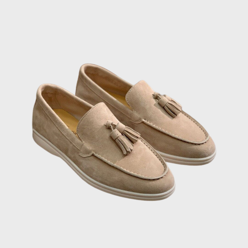 Men's classic tan suede tassel loafers, a smart slip-on shoe for sophisticated casual fashion
