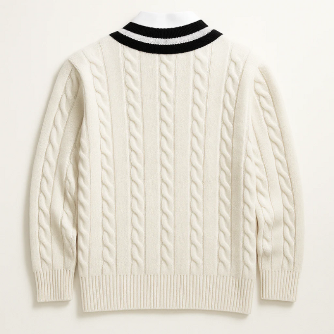 Warm men's cable knit sweater with a sophisticated V-neck, made from a comfortable cotton blend.