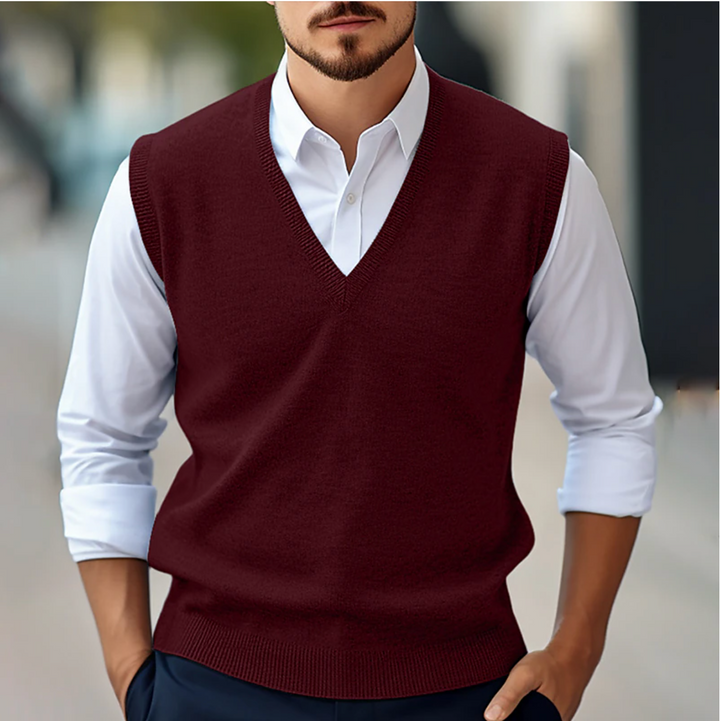 Men's classic V-neck knitwear office vest for formal business or smart casual layered look