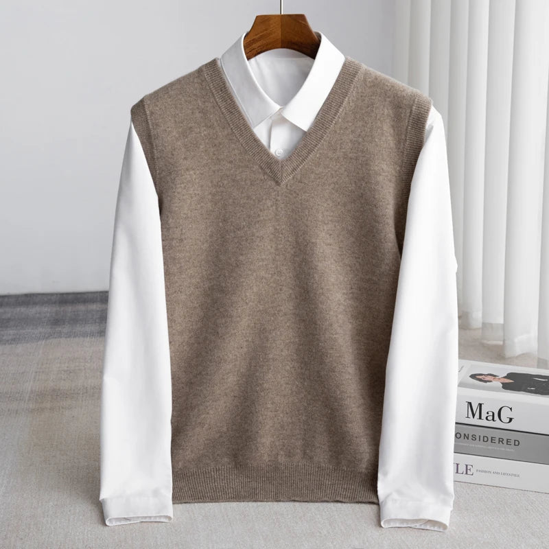 Classic men's V-neck sweater vest, perfect for smart casual or business casual outfits & men's fashion.