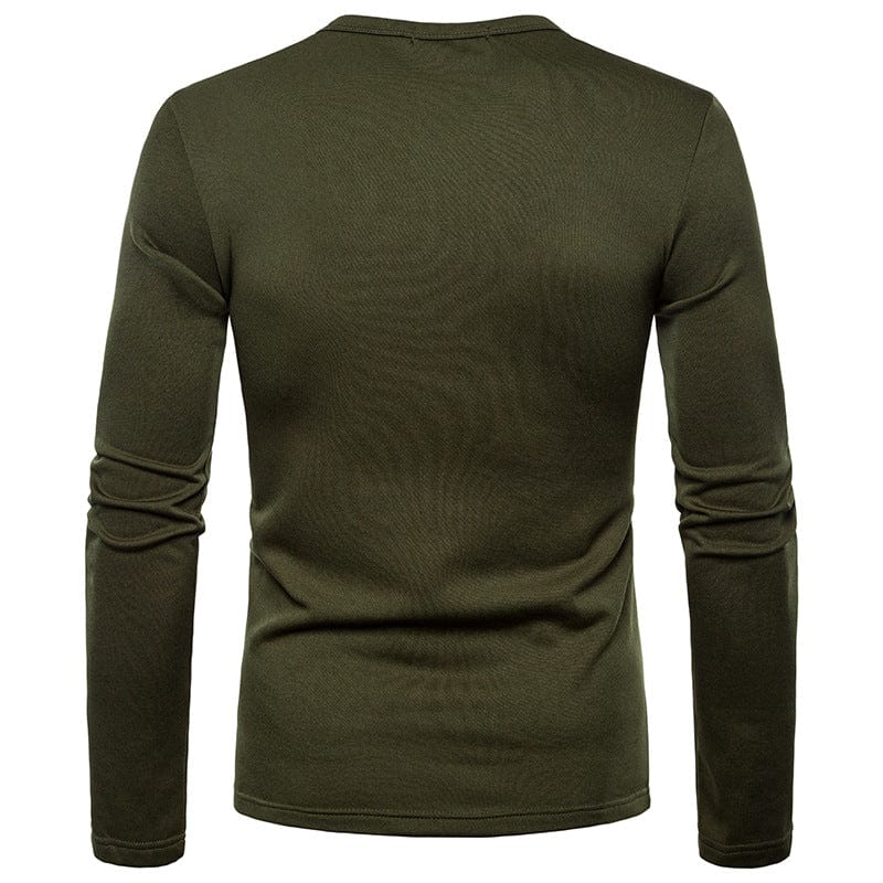 Model wearing a men's cotton blend V-neck t-shirt, showcasing fit and casual style.