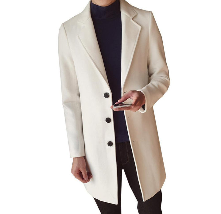 Men's classic wool blend long overcoat in black, perfect for business attire & autumn fashion