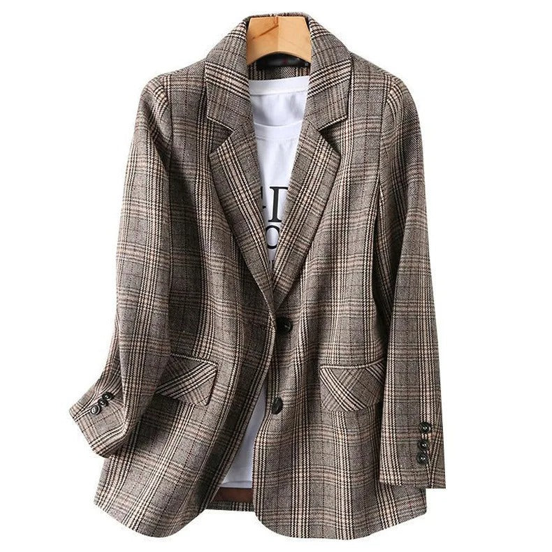 Refined men's wool blend blazer, a versatile plaid jacket for a polished, tailored fit look.
