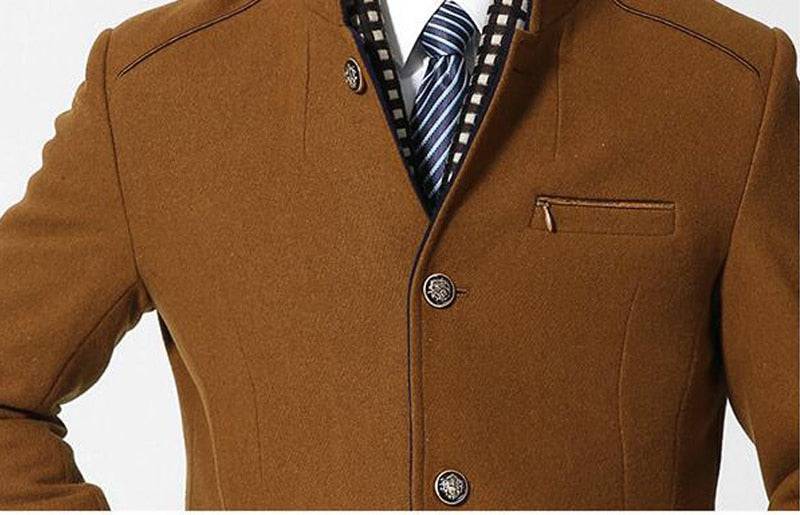 Sophisticated men's peacoat in a luxurious wool-cashmere blend, includes a detachable scarf.