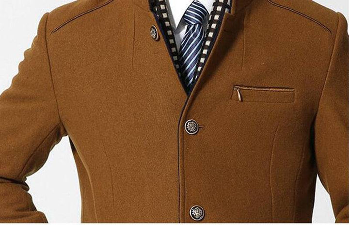 Sophisticated men's peacoat in a luxurious wool-cashmere blend, includes a detachable scarf.