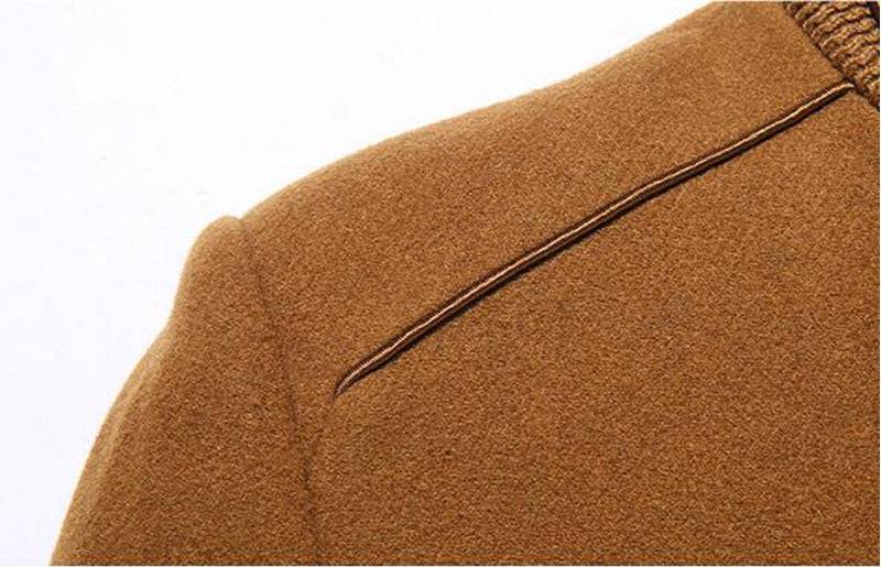 Warm men's winter jacket: cashmere wool blend coat for business, with a practical detachable scarf.