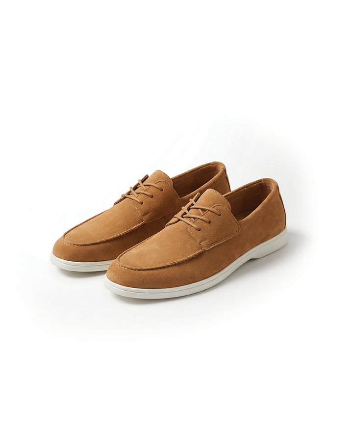 Men's Cloud Comfort Suede Loafers, casual slip-on footwear in a light brown color