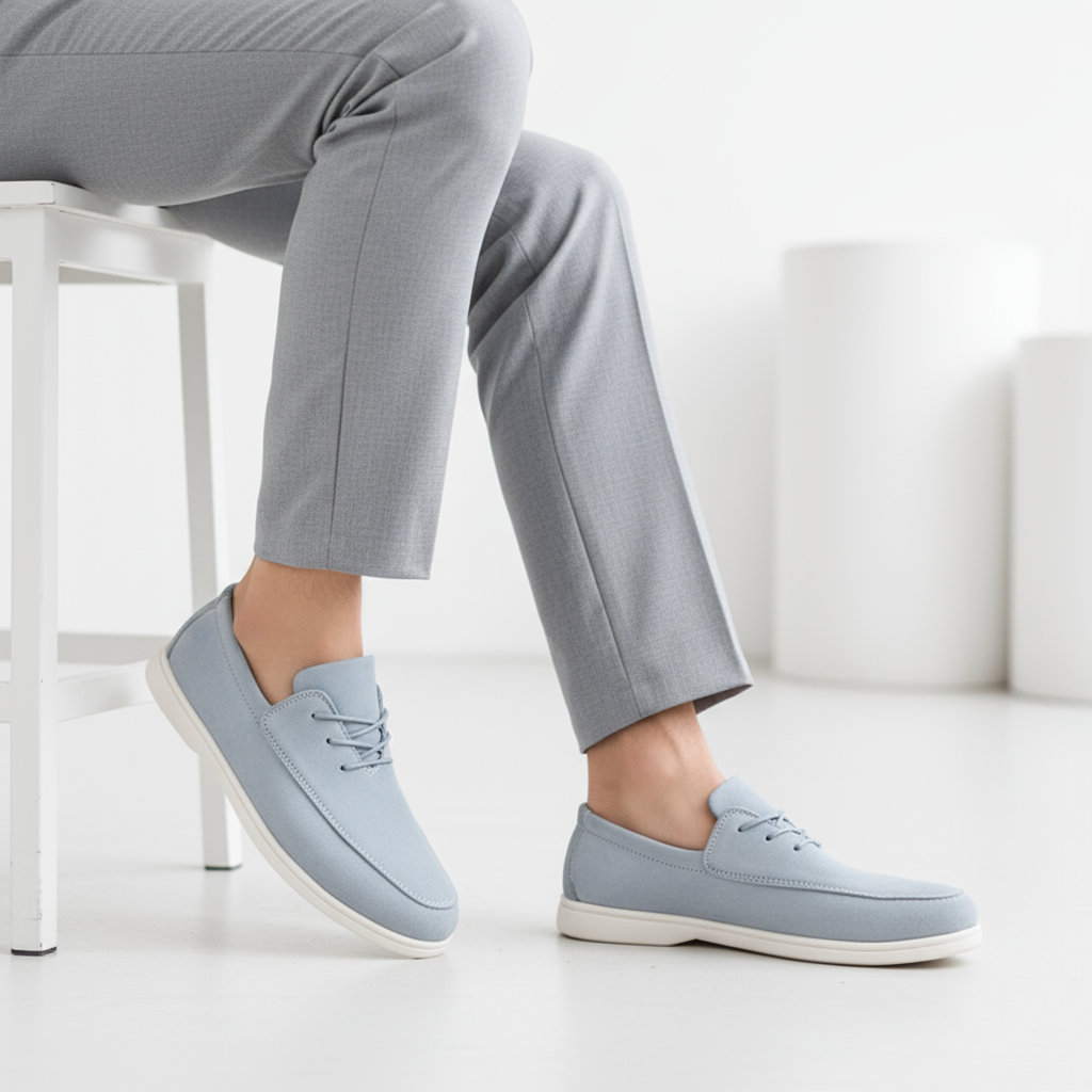Stylized shot of Men's Cloud Comfort Suede Loafers on a clean background