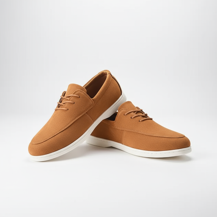 Side view of Men's Cloud Comfort Suede Loafers, highlighting the low profile design