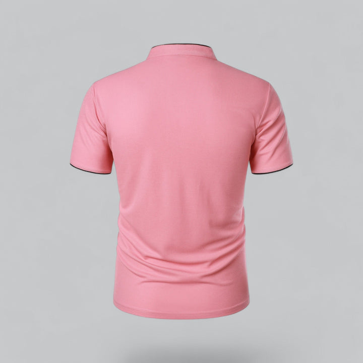 Effortless style with this men's collarless polo top, short sleeve, perfect for smart casual.