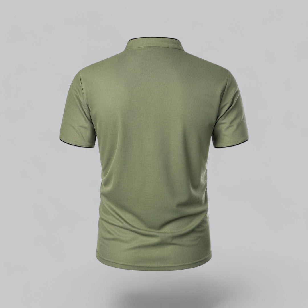 Everyday wear men's collarless polo shirt, short sleeve, offering effortless style & comfort.