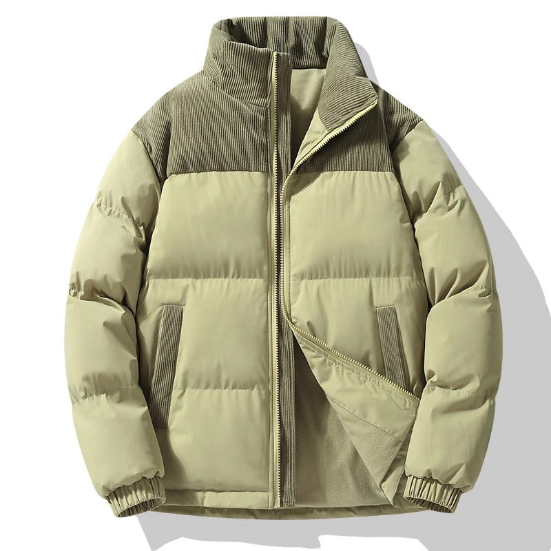 Men's outerwear: modern color block quilted puffer jacket, ideal warm, casual winter coat