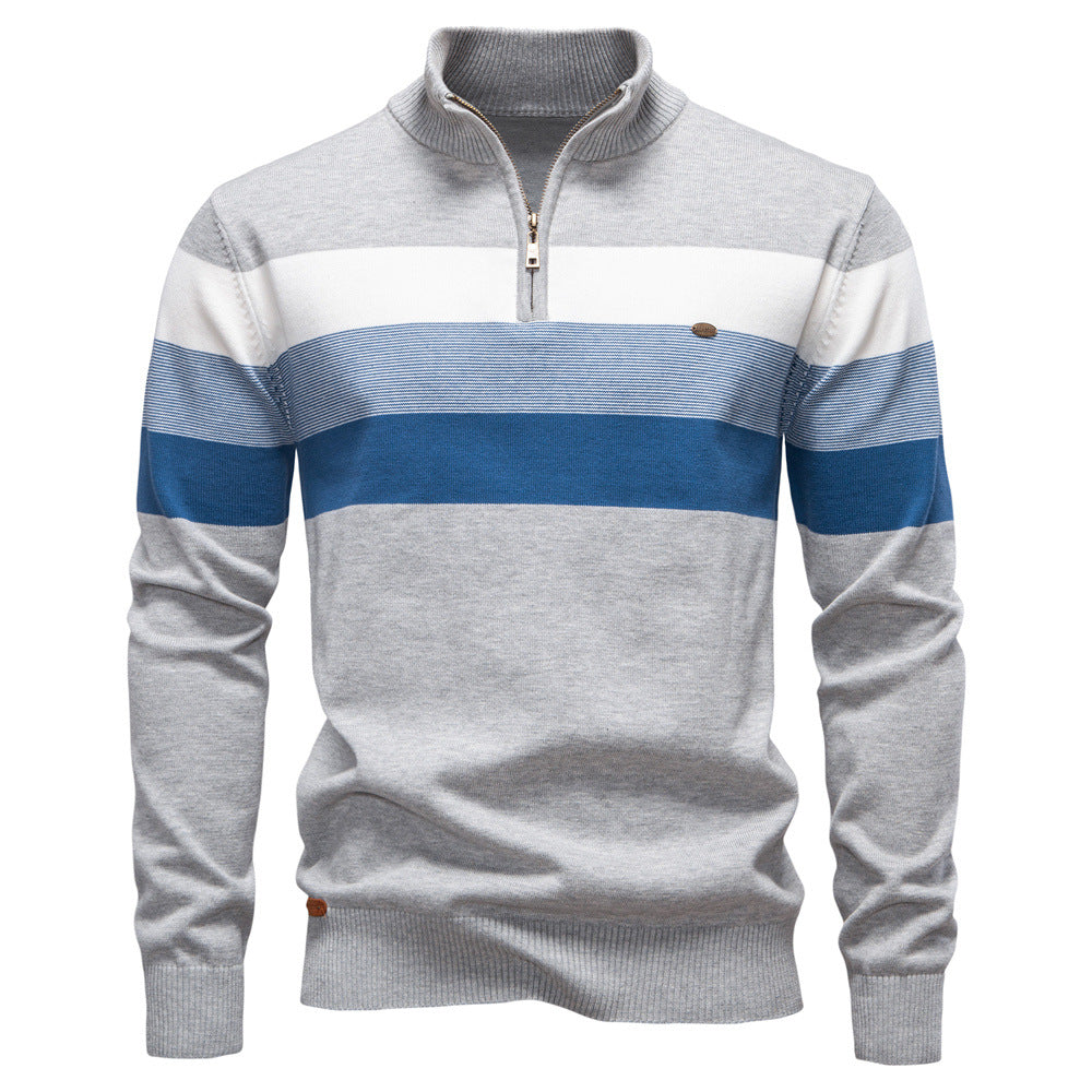 Men's colorblock half-zip pullover sweater, navy & grey, cotton blend for casual wear