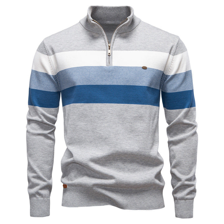 Men's colorblock half-zip pullover sweater, navy & grey, cotton blend for casual wear