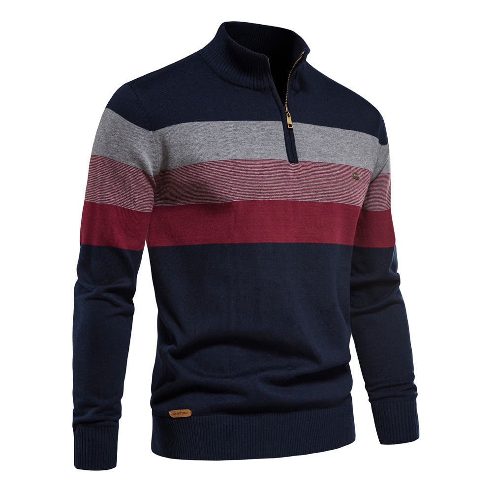 Men's pullover sweater, colorblock design, half-zip neck, essential mens fashion item