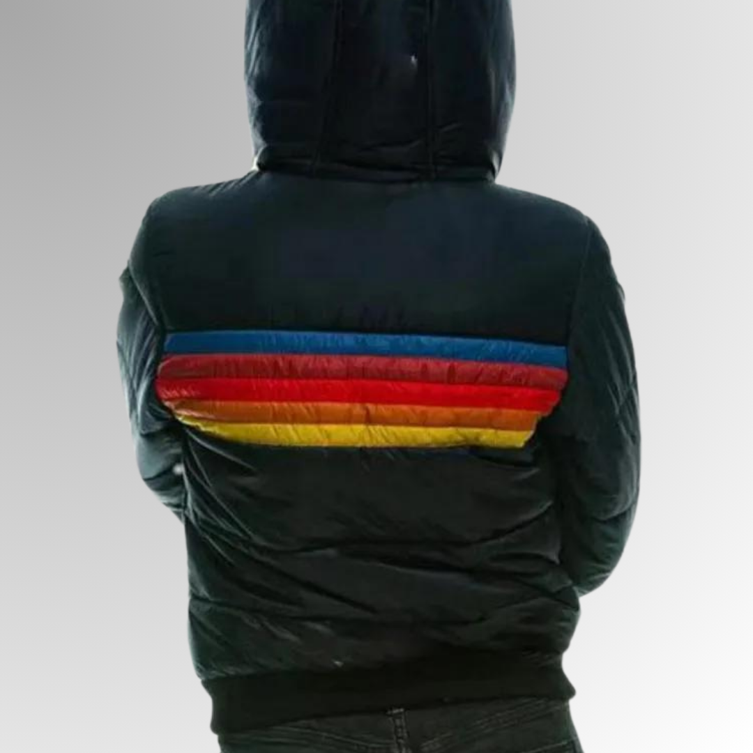 Casual men's water-resistant puffer jacket, insulated for winter, with modern colorblock design
