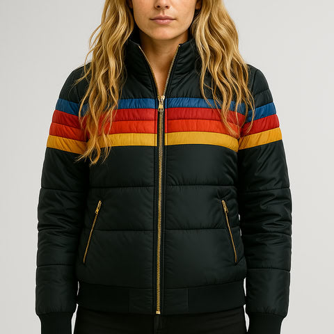 Warm men's insulated puffer jacket, ideal for winter, featuring a water-resistant finish and colorblock