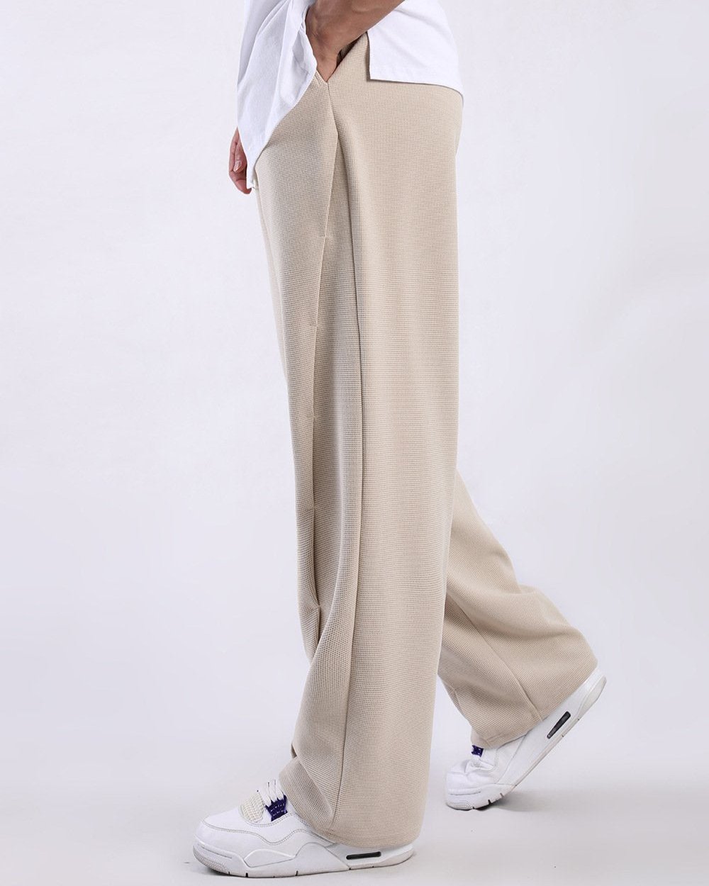 Men's comfort waffle knit sweatpants, gray, for casual wear and loungewear
