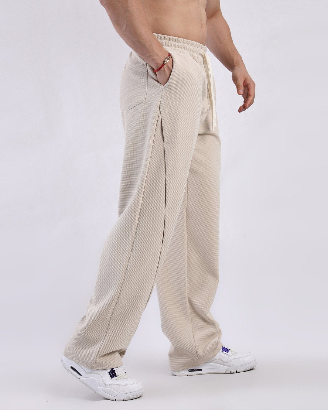 Back view of men's comfort waffle knit sweatpants, relaxed fit joggers