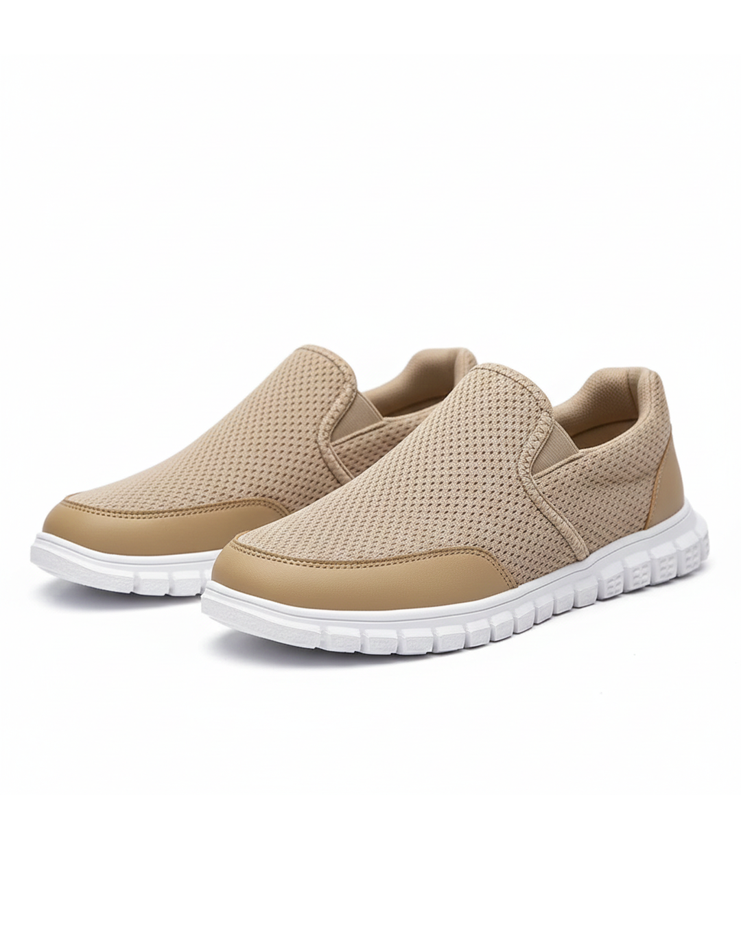 Men's comfortable khaki knit slip-on loafers, perfect for casual walking and breathability.