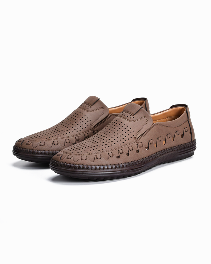 Men's cowhide leather slip-on loafers, casual and comfortable for everyday wear.