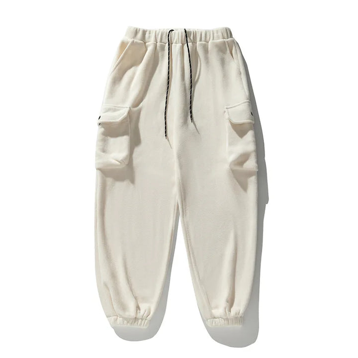 Stylish men's heather gray fleece-lined cargo pants, perfect for comfort and durability in cold weather.