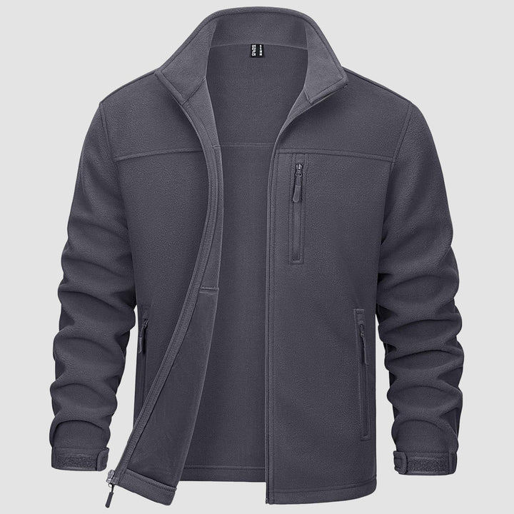 Men's cozy black fleece zip-up jacket for casual fall & winter outerwear